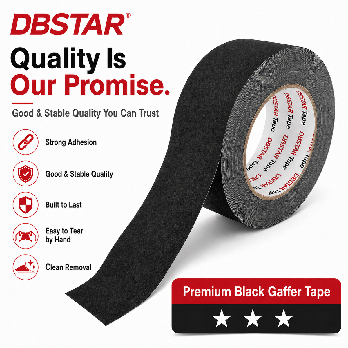 Matte Black Gaffer Tape, 270U, 2 in x 30 yd, Heavy-Duty Cloth Tape, Strong Hold, Easy Tear, Residue-Free Removal for Stage, Photography, Cables and Home Use